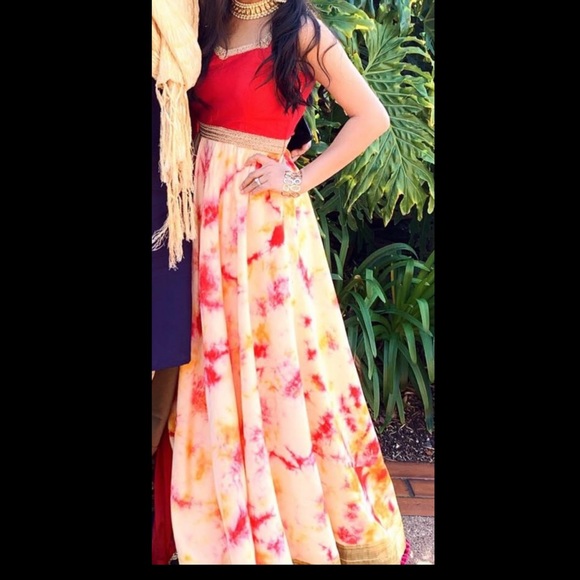 Designer Red Tie-Dye Indian-Paki Anarkali Gown - Picture 1 of 5